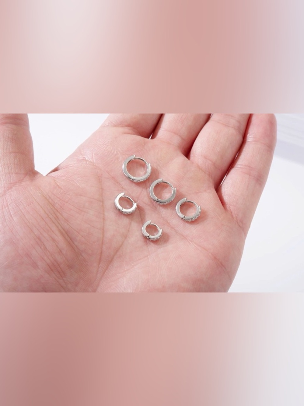 NWT NEW LYQIAN White Gold CZ Huggie Hoop Earrings Set 5 Pairs 5–9mm Tiny Hoops - Picture 8 of 9